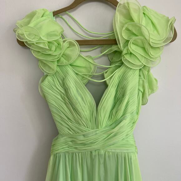 NEW Mac Duggal Mint Green Ruffle Tiered Cut-Out Chiffon Gown Dress 2 Style 67911 - Picture 7 of 16